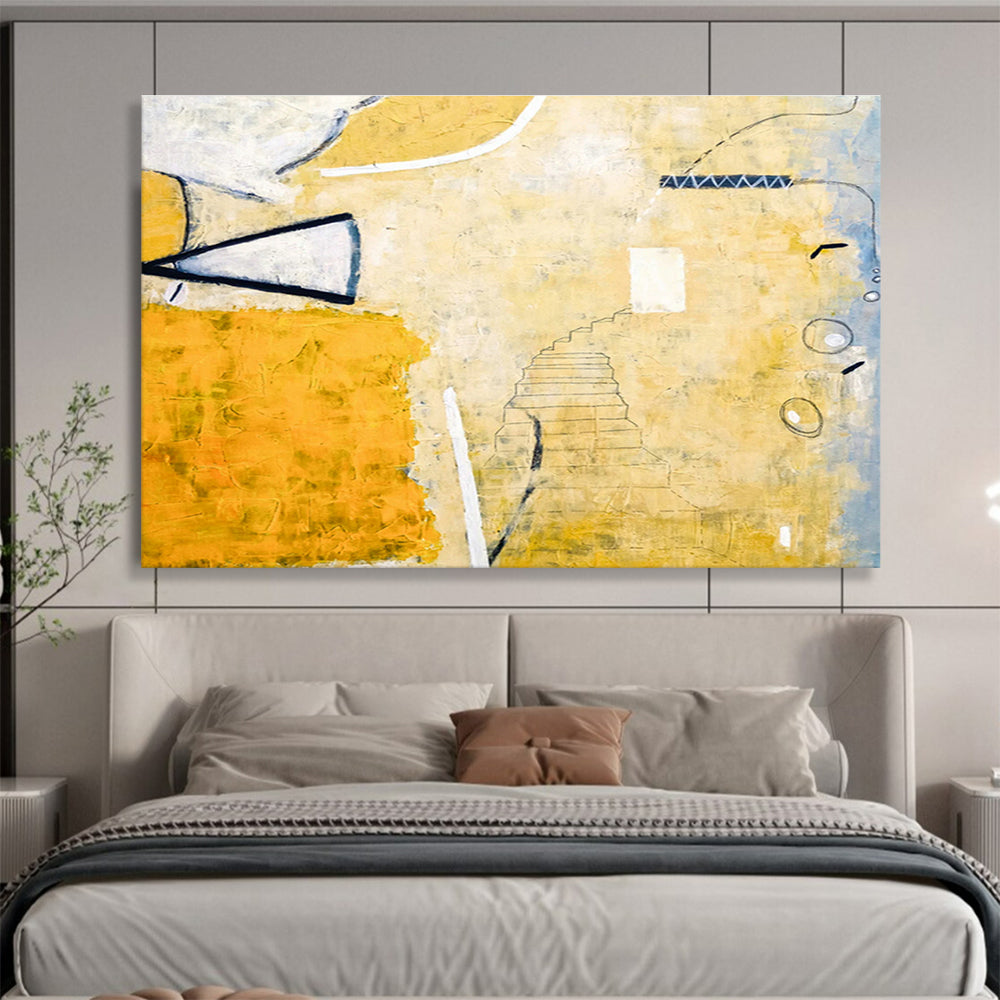 Yellow - Gray Staircase Abstract for Artistic Home Library DLZ2946