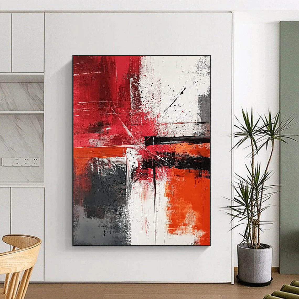 Red, Black, and White Abstract Dynamism Art for Bold Living Room & Contemporary Art Showroom STSC1357