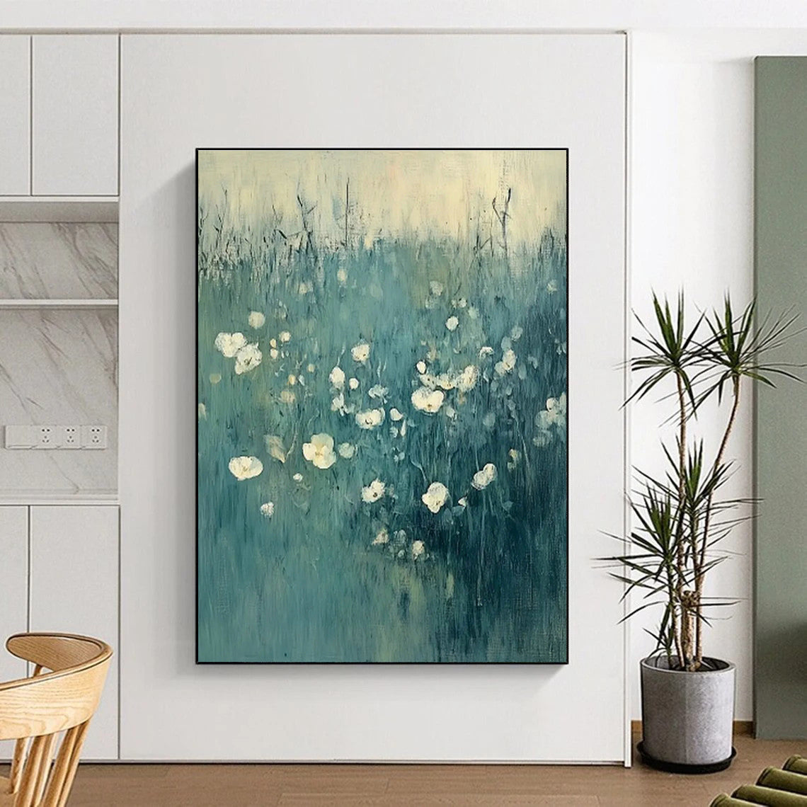 Blue - Green Floral Landscape Art for Living Room & Garden Room DLZ0425