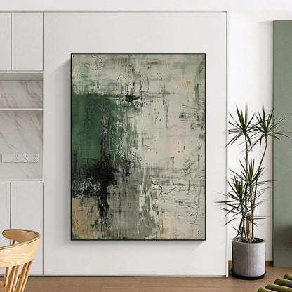 Green - Gray Textured Abstract Art for Bohemian - Style Garden Room & Community Art Hub DLZ1746