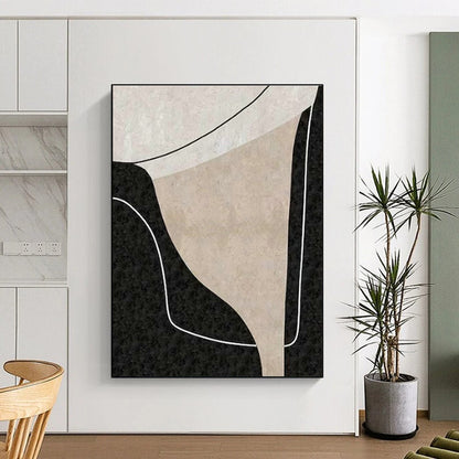 Beige - Black Abstract Curves Art for Contemporary Living Room & Art Studio DLZ2071