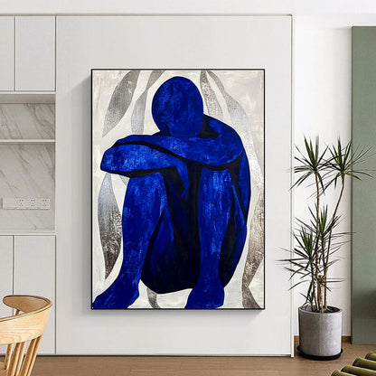Blue Figure in Contemplation for Meditation Space & Thoughtful Library STSC922