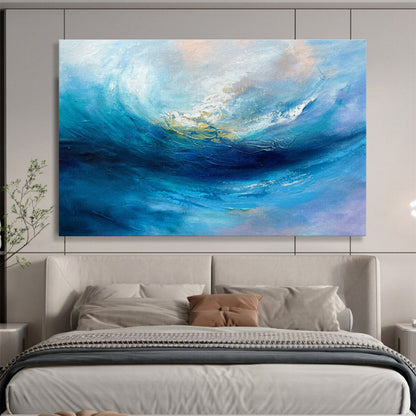 Blue Ocean Wave Abstract Art for Coastal Home Living Room Accents DLZ2665