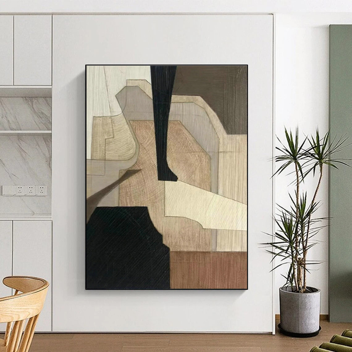 Wood - Toned Geometric Abstract Art for Rustic Restaurant & Home Study DLZ1078