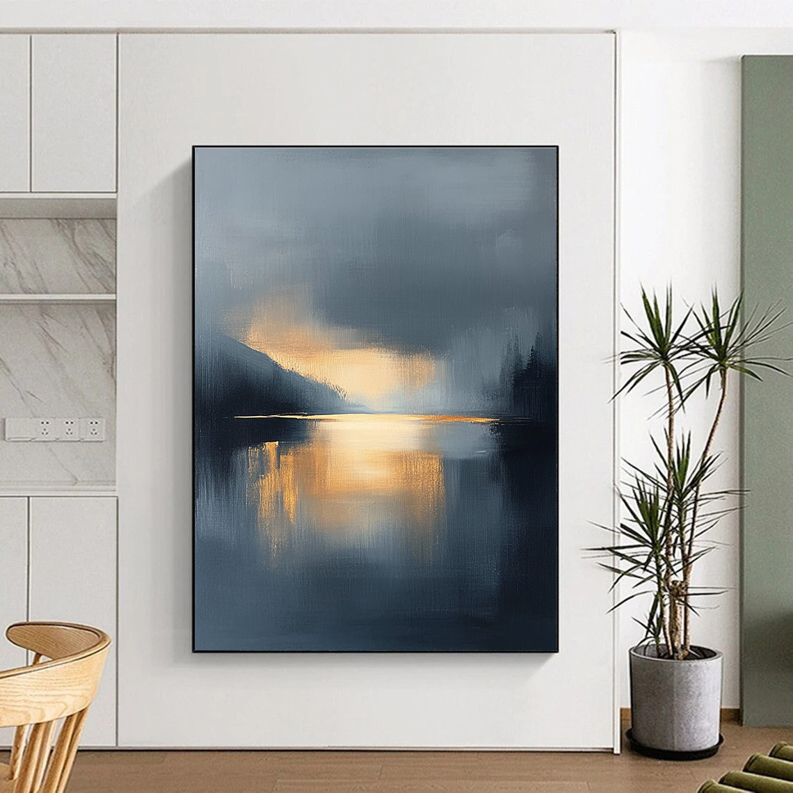 Misty Lake Abstract Landscape for Scandinavian - Style Home & Meditation Space STSC167