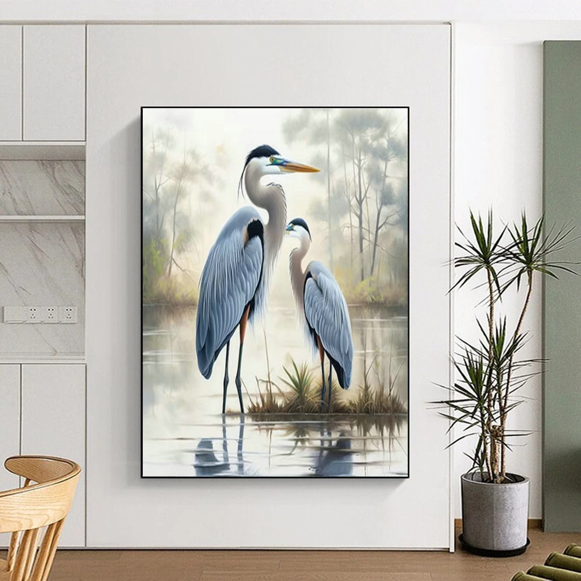 Blue Herons Art for Rustic Lakehouse & Bird - Watching Enthusiast’s Study DLZ1542