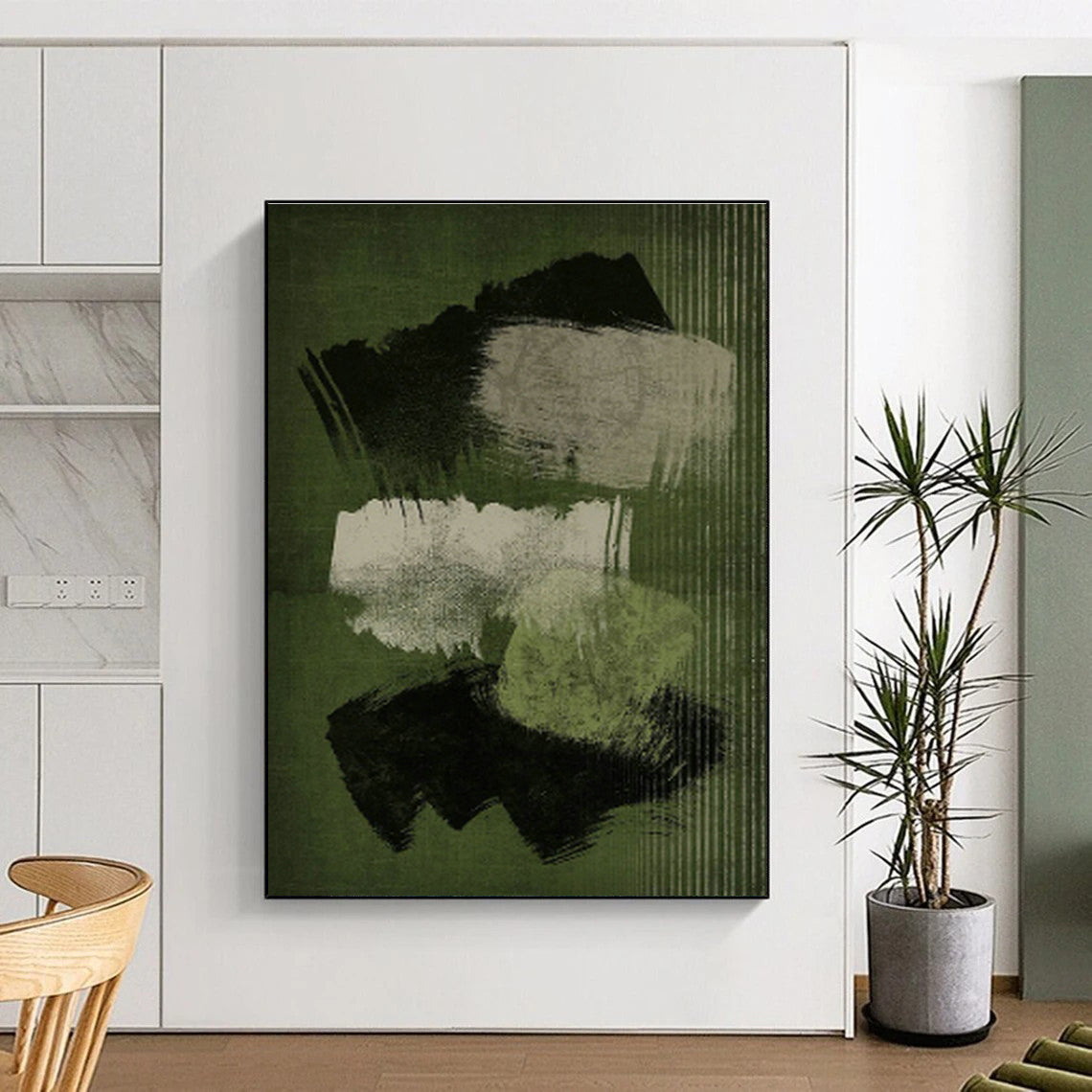 Expressive Green Brushstroke Art for Industrial - Style Loft & Artistic Workplace DLZ1379