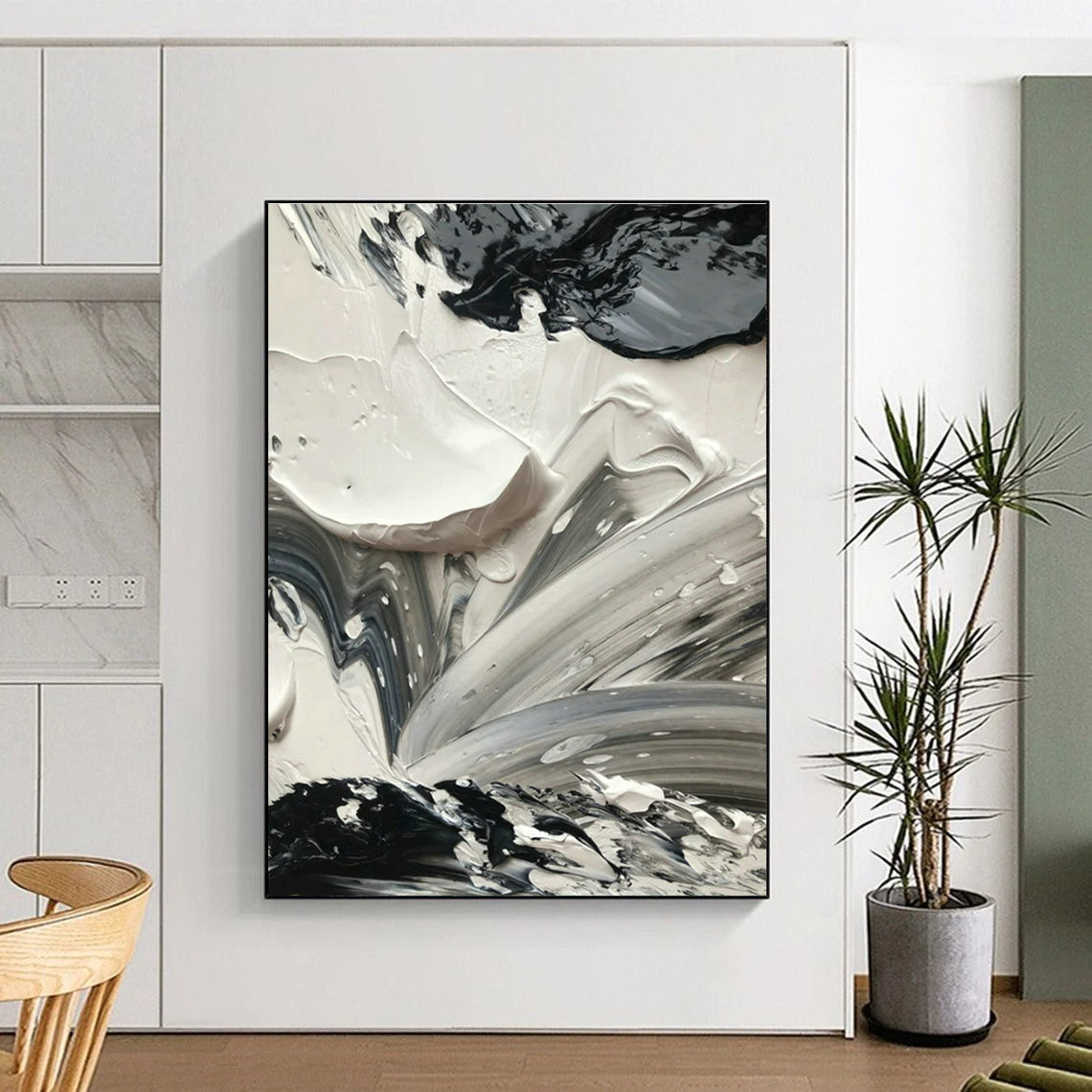 Black - White Textured Art for Modern Art Gallery & Edgy Home Studio DLZ1587