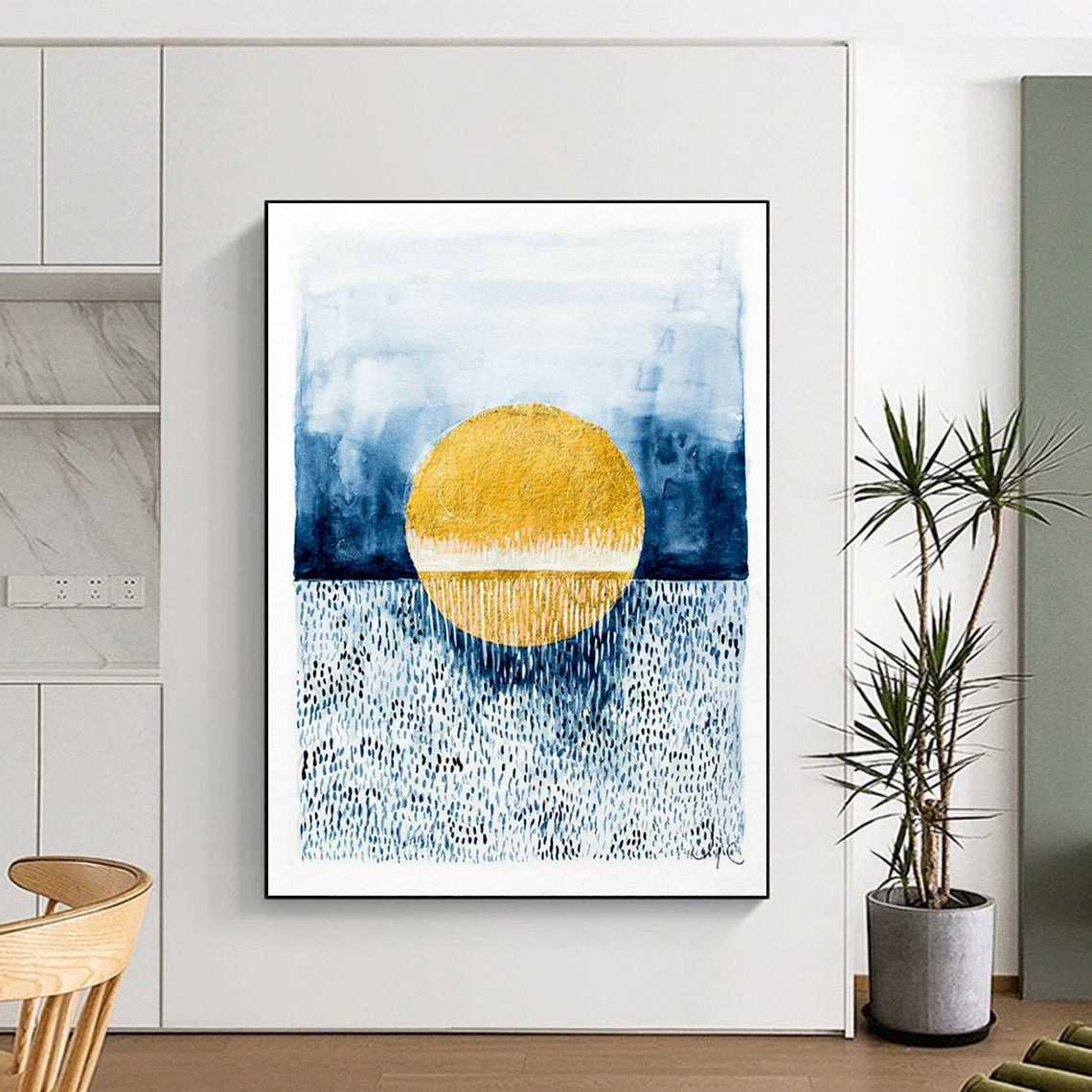 Gold - Blue Sunset Art for Coastal Home Bedroom Walls DLZ0101