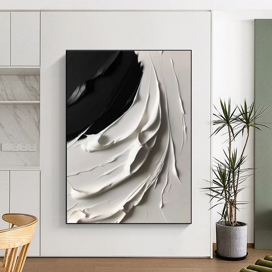 Black - White Textured Wave Art for Modern Office & Art Gallery DLZ2370