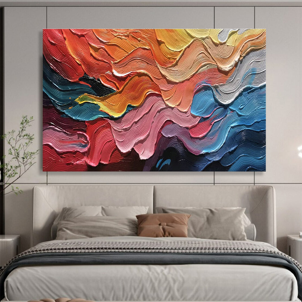 Colorful Wave Palette Knife Art for Bohemian - Style Beach House Living Rooms DLZ3207