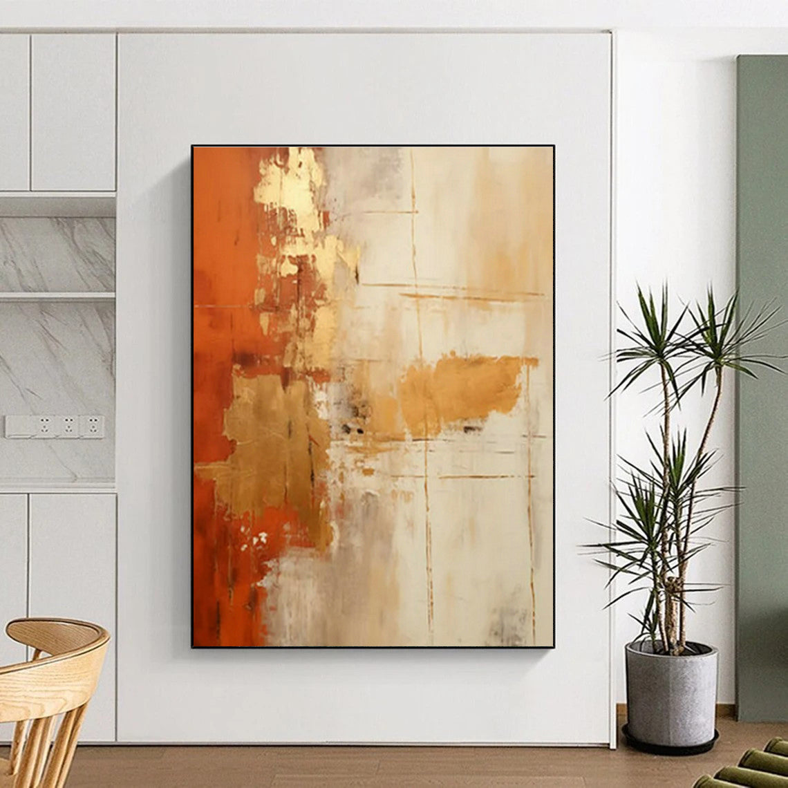 Orange - Gold Abstract Art for Luxury Hotel Lobby & Upscale Home Living Room DLZ1700