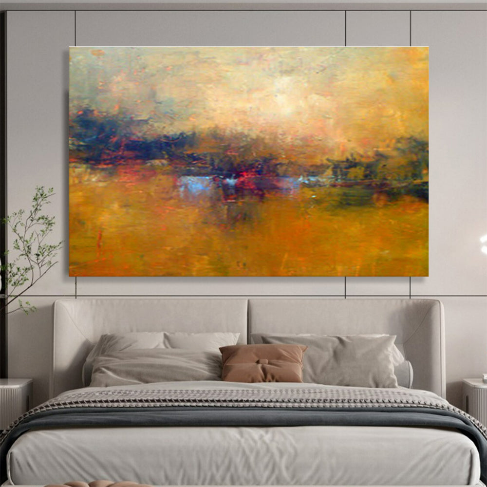 Warm Yellow Lakeside Landscape Artwork to Create a Cozy and Inviting Living Room Retreat DLZ2783