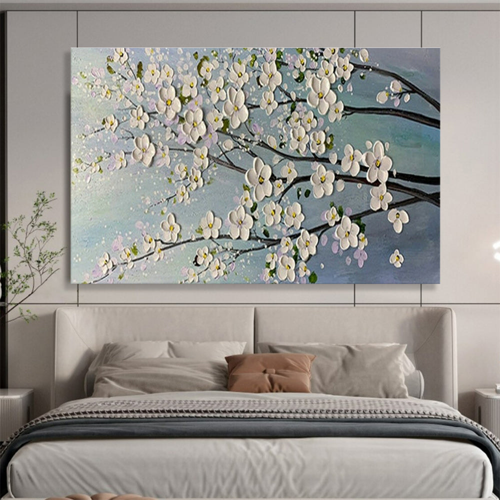 White Flower Branch Art for Minimalist Home Bedroom Accent Walls DLZ3271