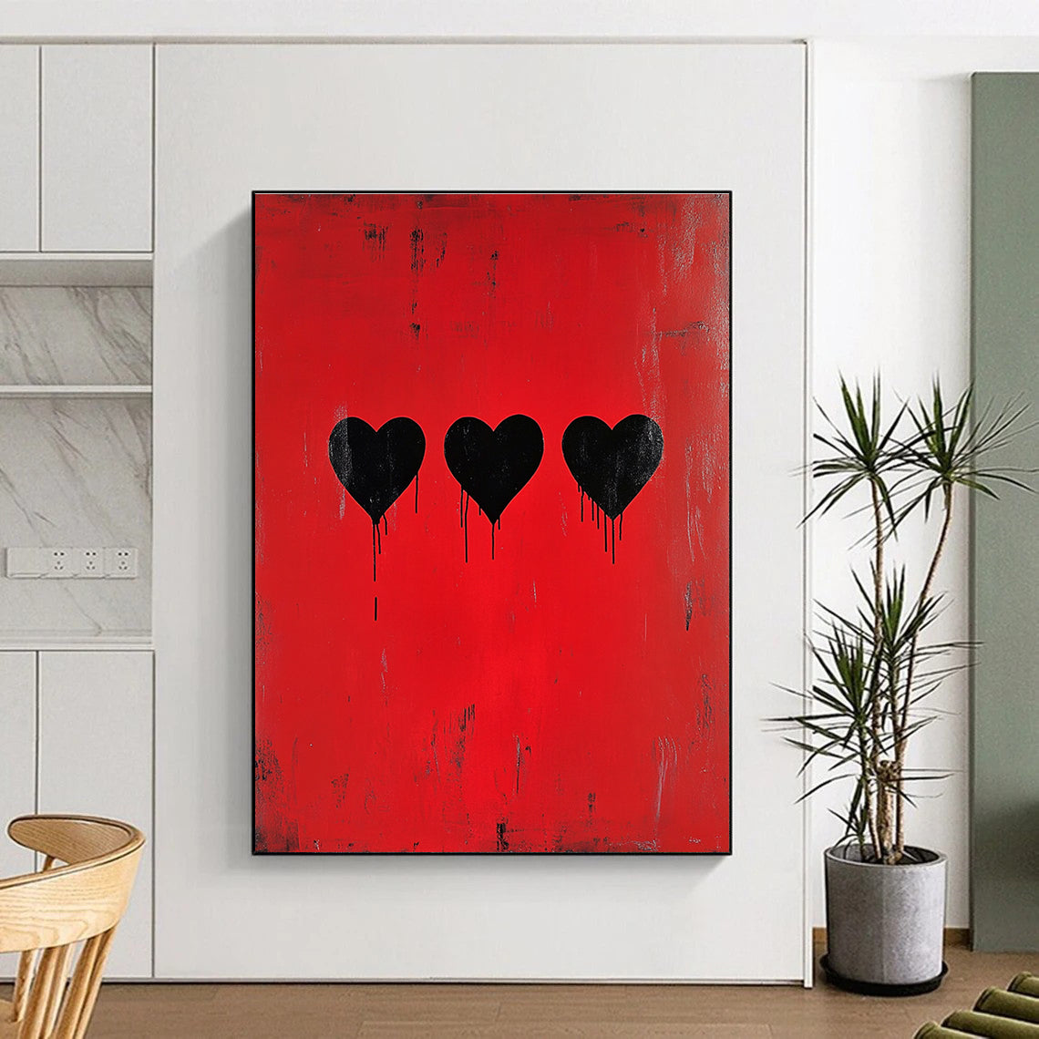 Red and Black Hearts Art for Edgy Café & Contemporary Home Bedroom STSC1442