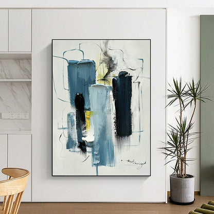 Blue, Black & White Abstract Art for Nautical - Themed Home Office & Minimalist Art Gallery DLZ0827