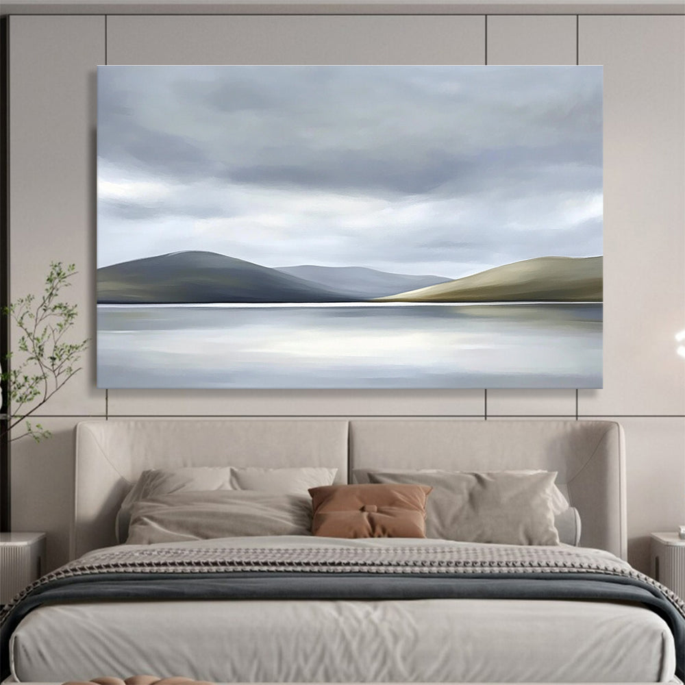 Misty Mountain Lake Art for Rustic Cabin Living Room & Serene Spa Meditation Room SC131