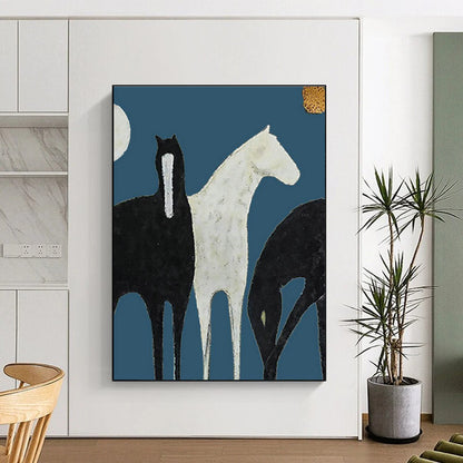 Stylized Horses on Blue Art for Equestrian - Inspired Living Room & Art - Themed Office DLZ2140