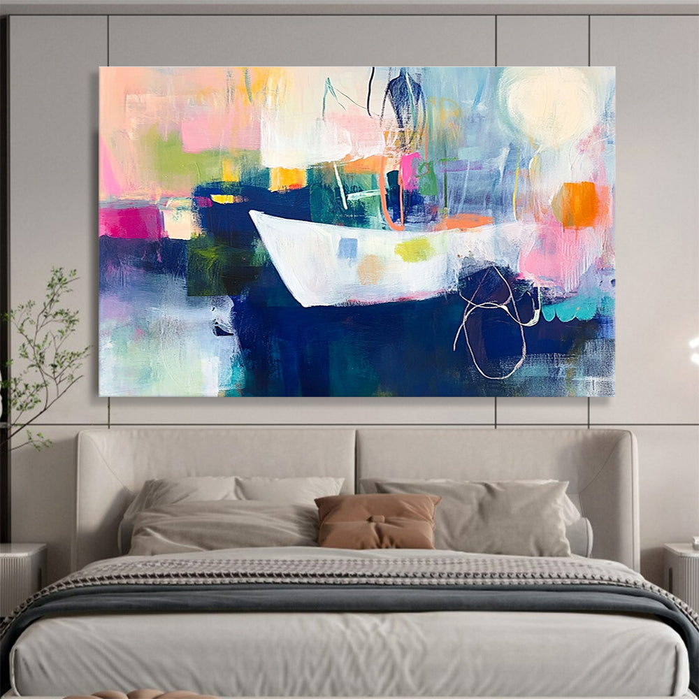 Abstract Boat Scene Art for Nautical - Themed Restaurant & Coastal Home SC306