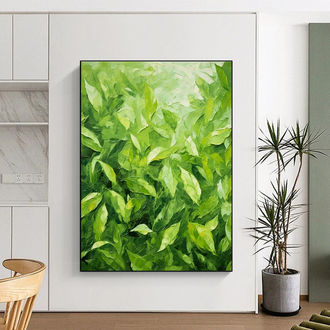 Green Leaves Oil Art for Living Room & Entryway DLZ0306