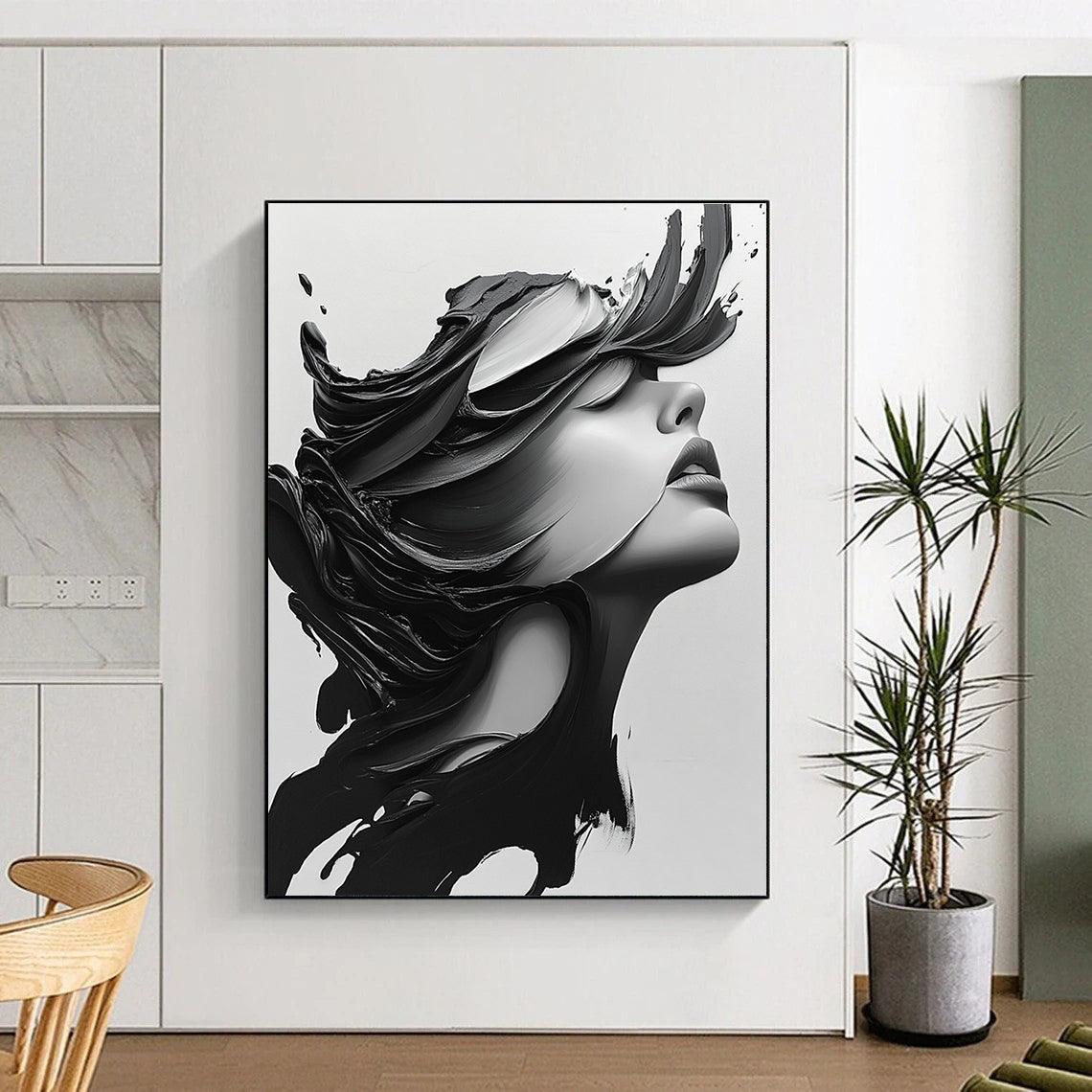 Dynamic Black and White Portrait Bold Art for Modern Home Studio & Edgy Urban Loft STSC1469