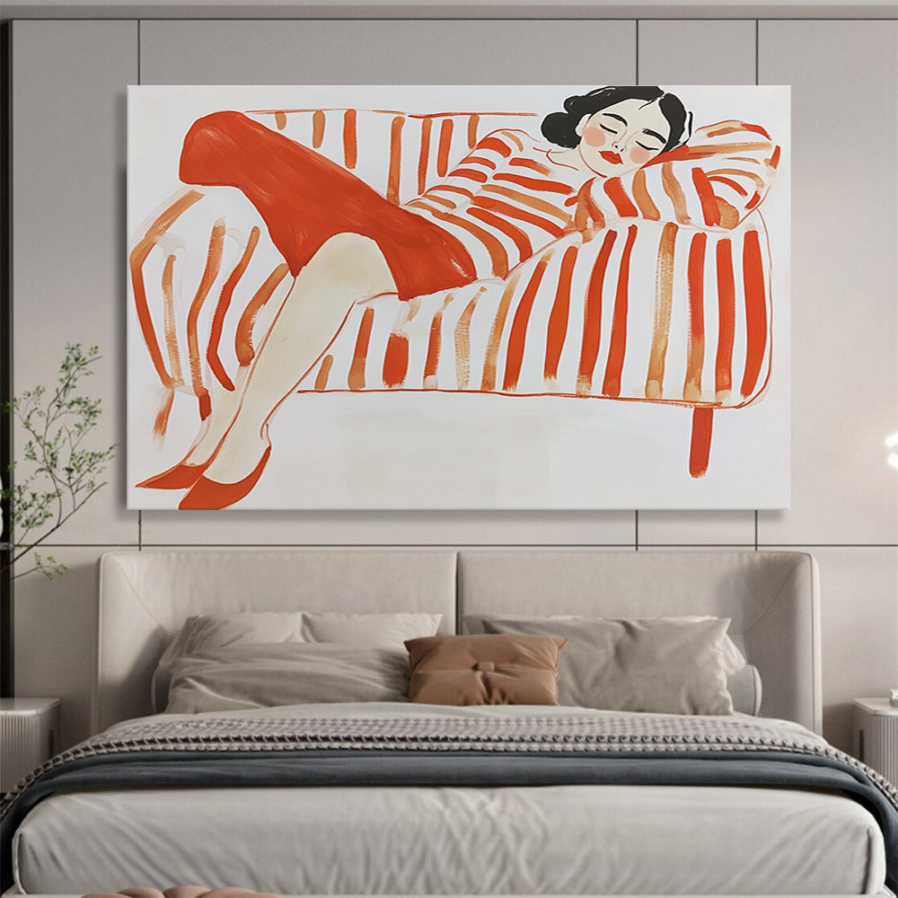 Lady on Striped Sofa Art for Fashion Boutique & Feminine - Themed Café SC496
