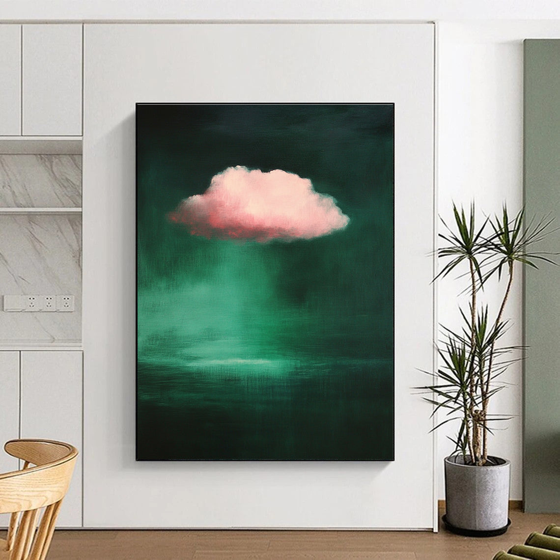 Pink Cloud Over Green Art for Bohemian - Style Bedroom & Nature - Inspired Meditation Space STSC1402