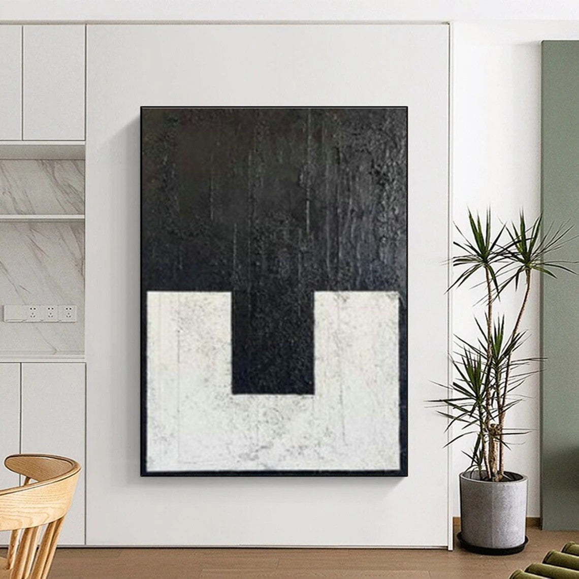 Black and White Geometric Abstract Art for Contemporary Office & Minimalist Showroom DLZ1979