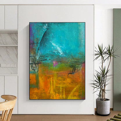 Blue - Orange Abstract Art for Modern Studio Waiting Rooms DLZ0059