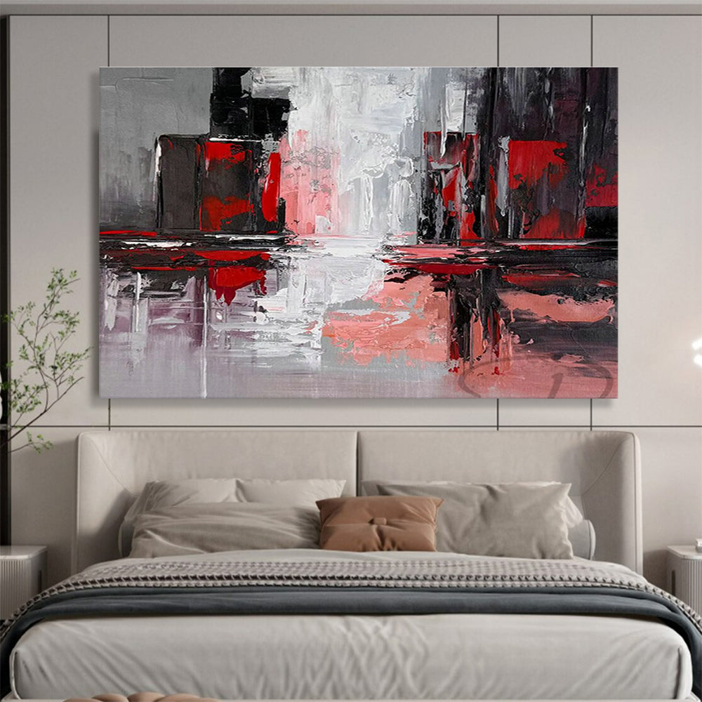 Red - Gray Urban Abstract Art for Industrial Loft Home Offices DLZ2647