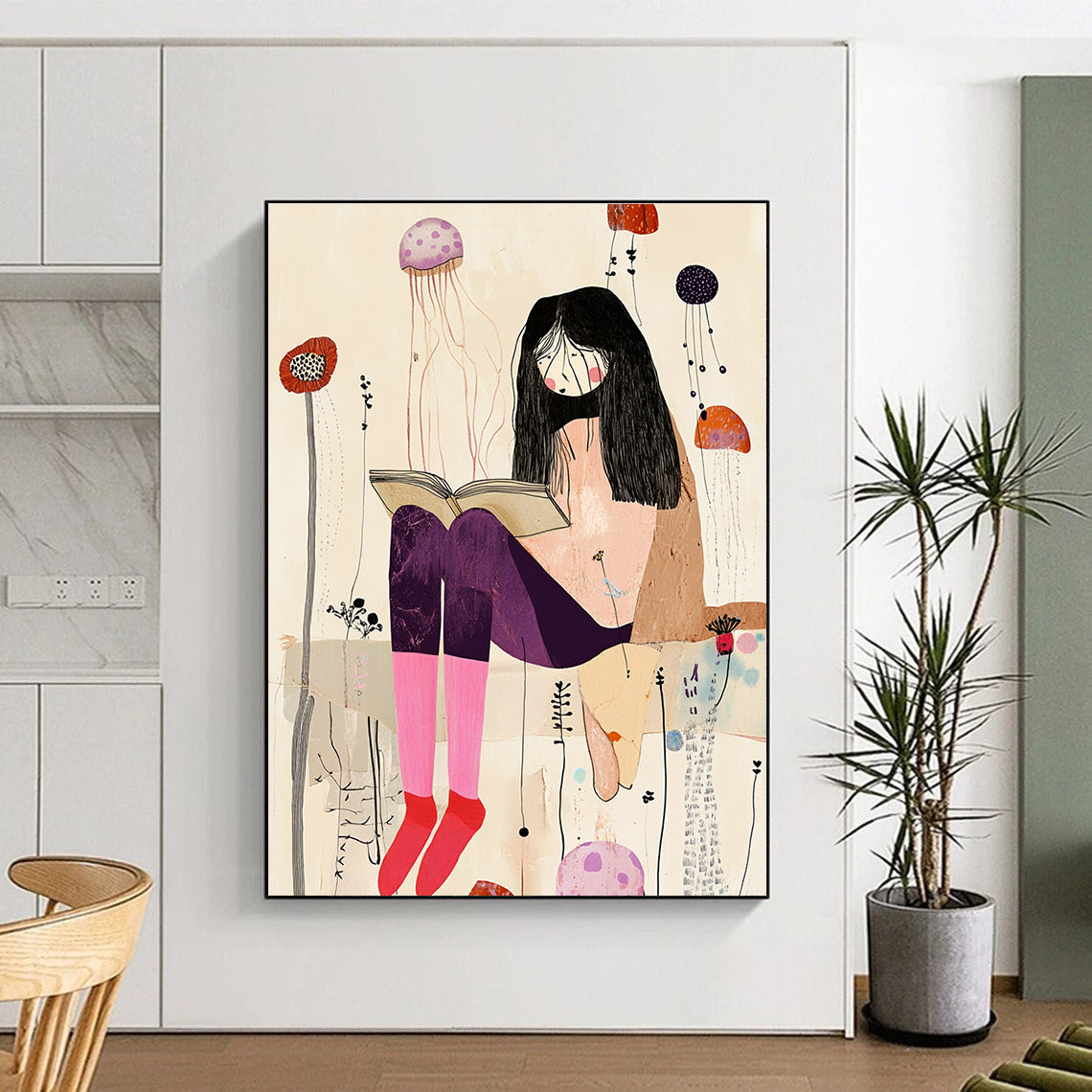 Reading Girl with Jellyfish for Boho - Chic Bedroom & Artistic Bookstore STSC1237