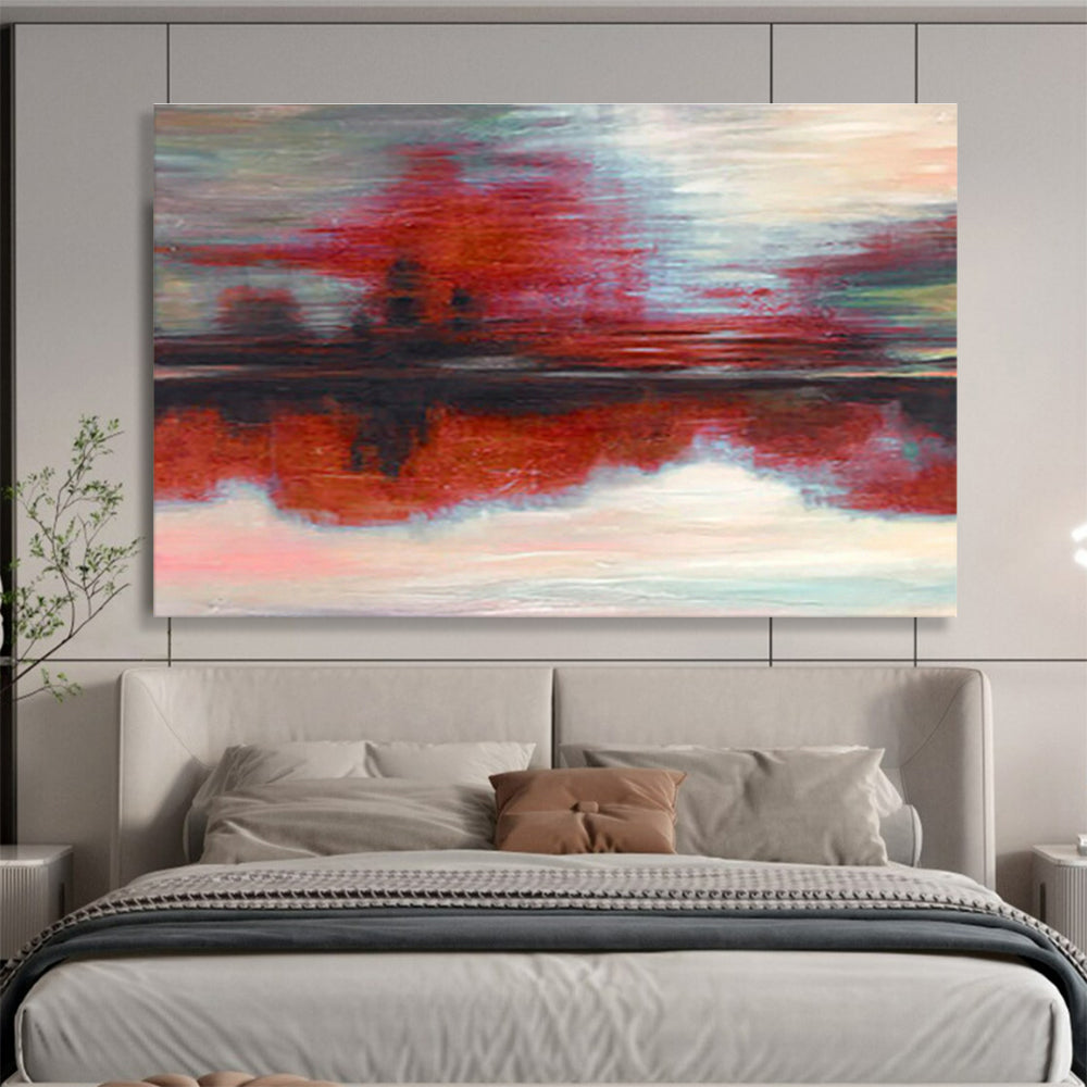 Red - Grey Reflection Abstract Art for Calm Study DLZ2768