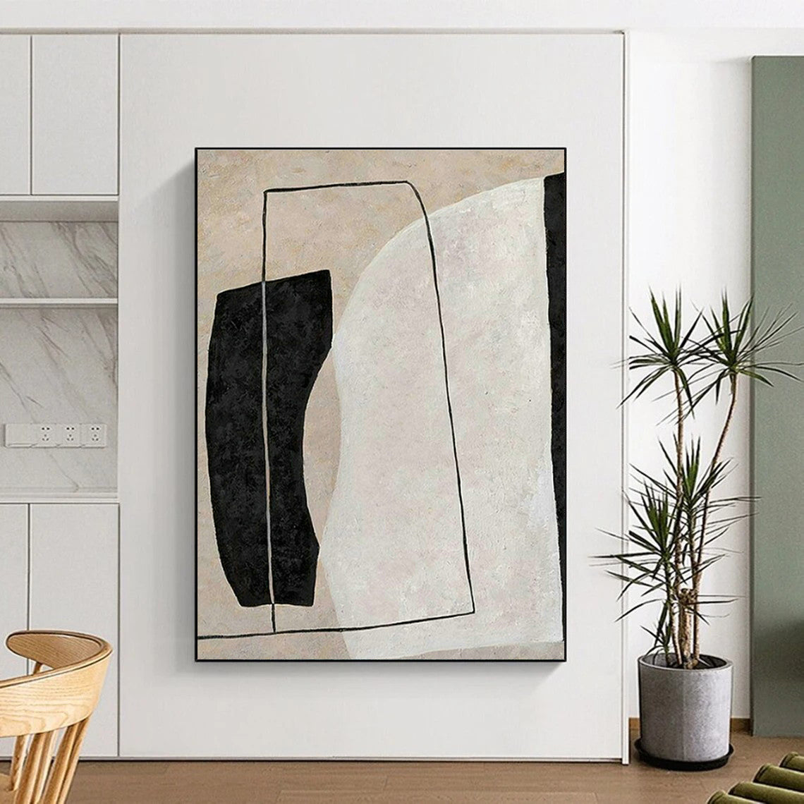 Beige - Black Abstract Art for Industrial - Chic Restaurant & Home Library DLZ2027