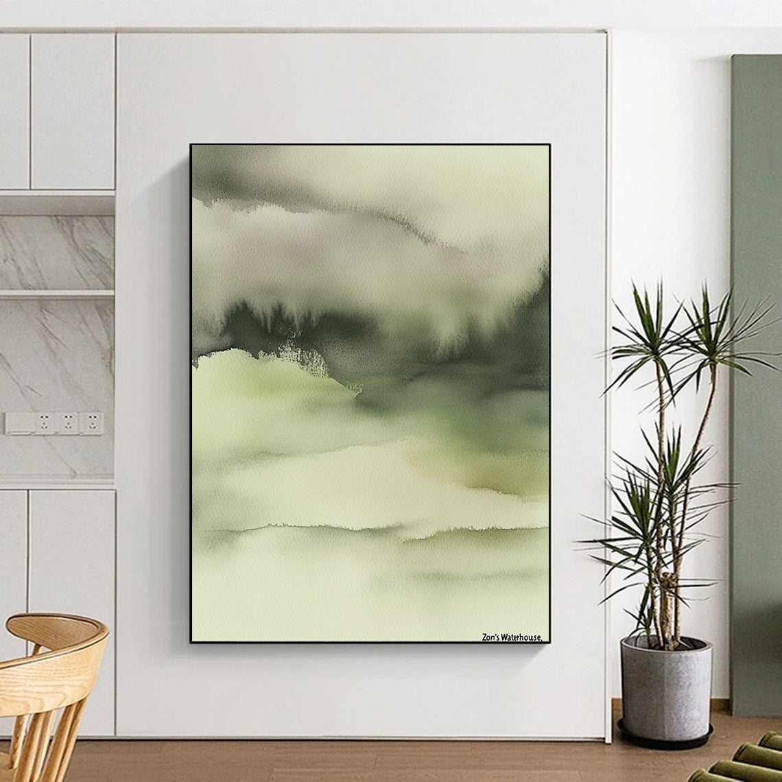 Gentle Green Watercolor Art for Yoga Studio & Nursery STSC068