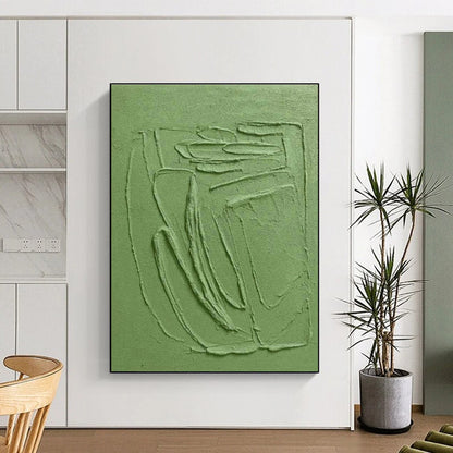 Green Relief Abstract Art for Minimalist Home Office & Calm Reading Nooks DLZ0290