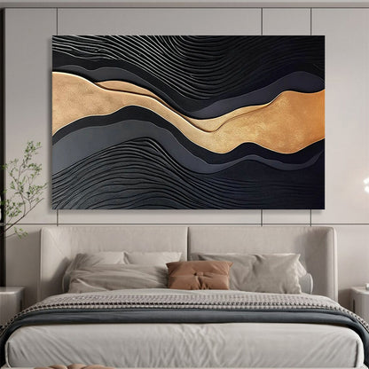 Black & Gold Wave - Shaped Relief Art for Luxury Hotel Lobbies DLZ2533