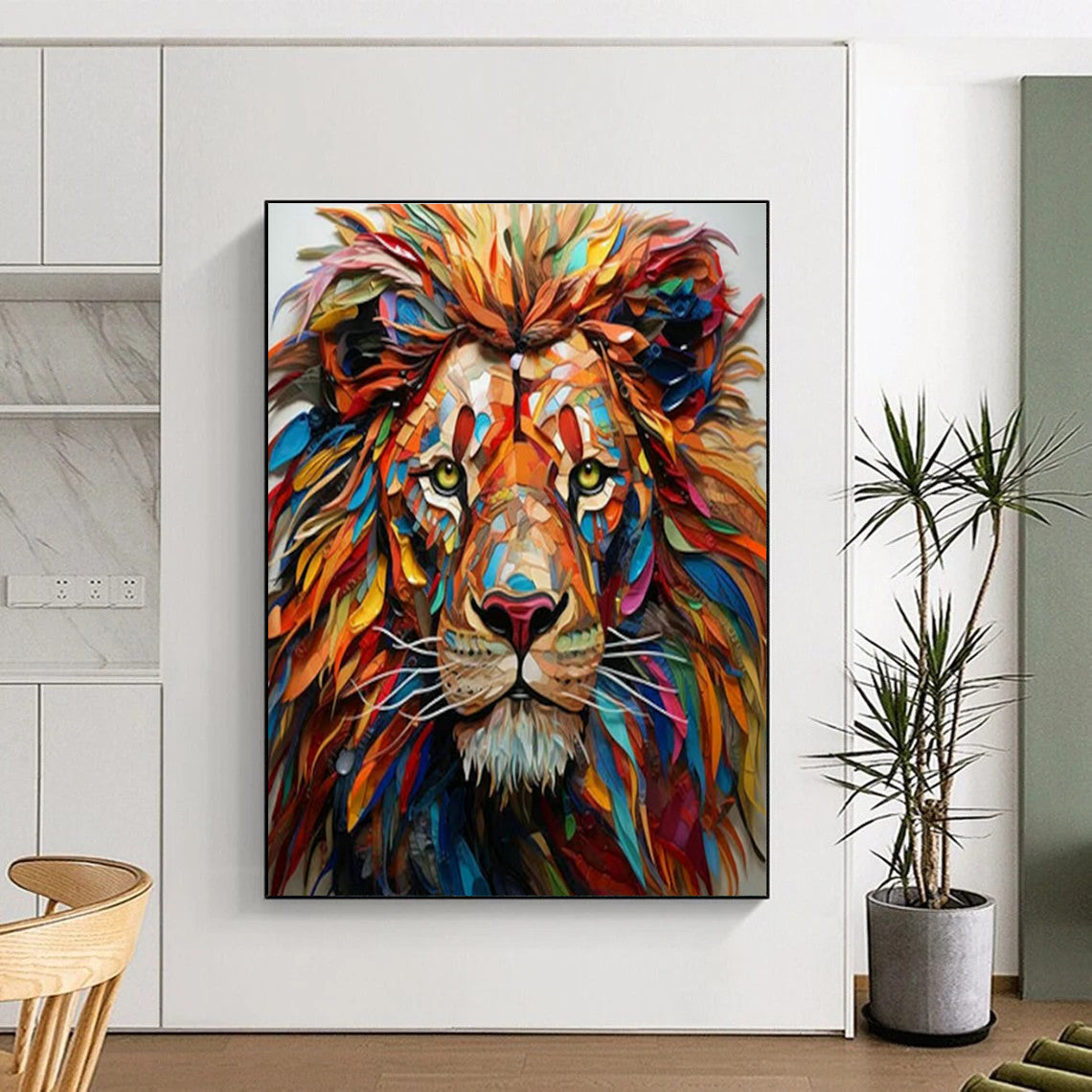 Colorful Lion Head Art for Safari - Themed Living Room & Wildlife Conservation Office DLZ1550