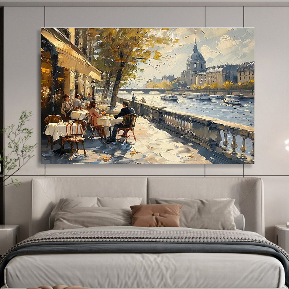 Parisian Riverbank Café Art for Travel - Inspired Restaurant DLZ3050