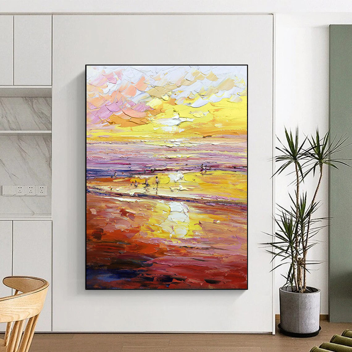 Warm - Toned Beach Oil Painting for Coastal Home & Vacation Rental Lounge DLZ1313