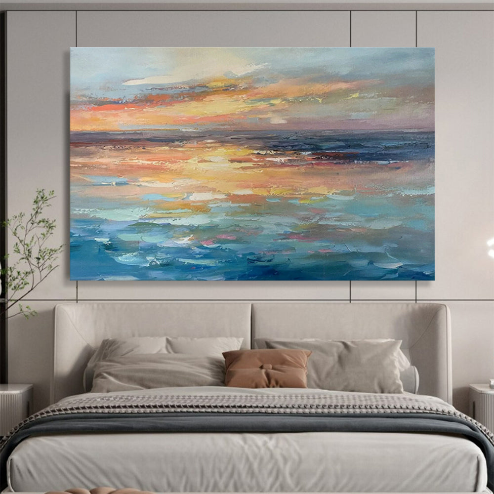 Sea View Sunset Oil Painting for Coastal - Themed Living Rooms DLZ2503