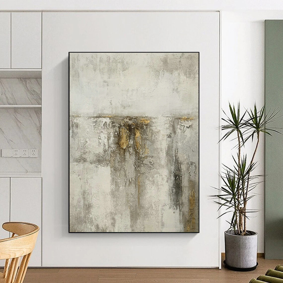 Grey - Gold Texture Abstract Art for Living Room & Bedroom DLZ0546