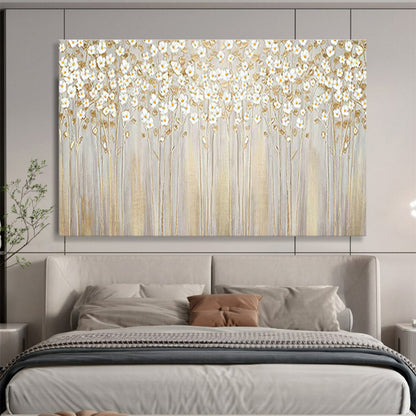 Gold - White Flower Mural Art for High - End Wedding Venue Backdrops DLZ3171