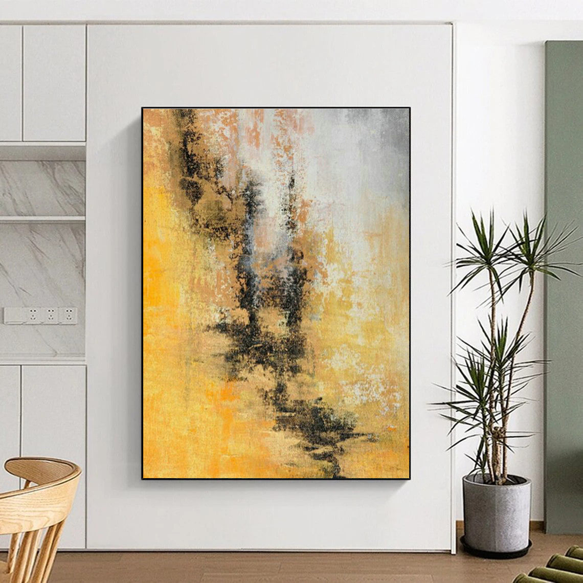 Yellow - Brown Abstract Art for Industrial - Style Coffee Shop Walls DLZ0041