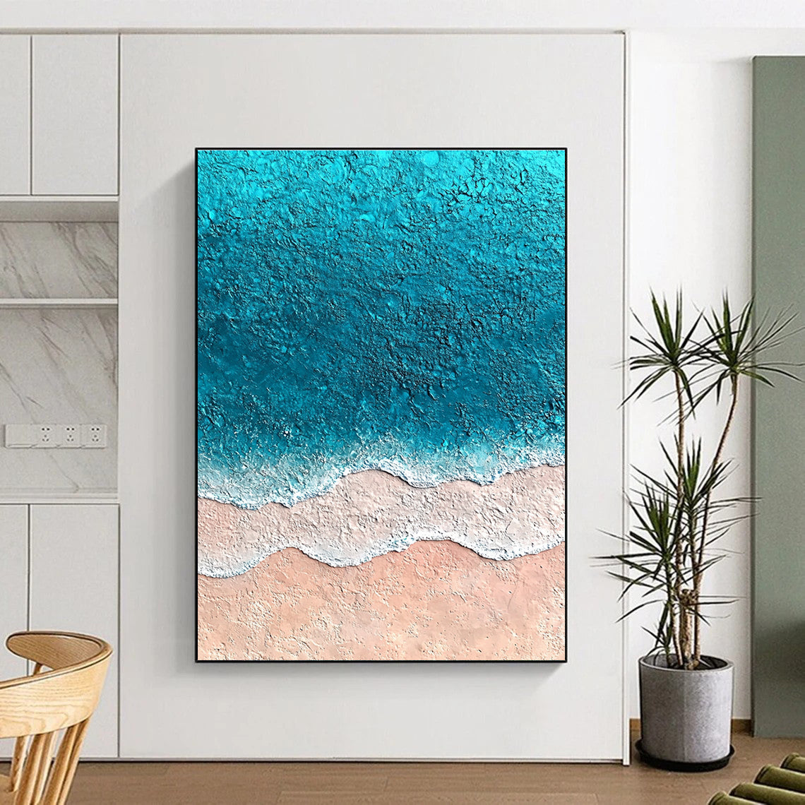 Textured Blue and Pink Beach Art for Coastal Home Living Room & Relaxing Spa STSC1428