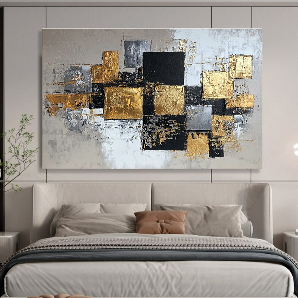 Gold, Silver and Black Abstract Art for Luxury Hotel Suite & Upscale Office SC318