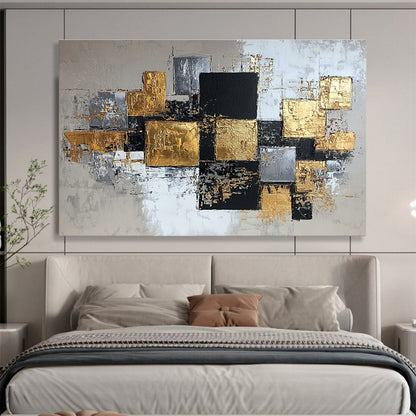 Gold, Silver and Black Abstract Art for Luxury Hotel Suite & Upscale Office SC318