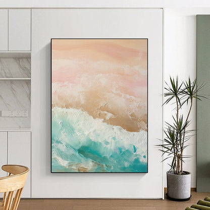 Pastel Ocean Waves Abstract Art for Beachfront Villa Living Room & Bohemian Café DLZ1631