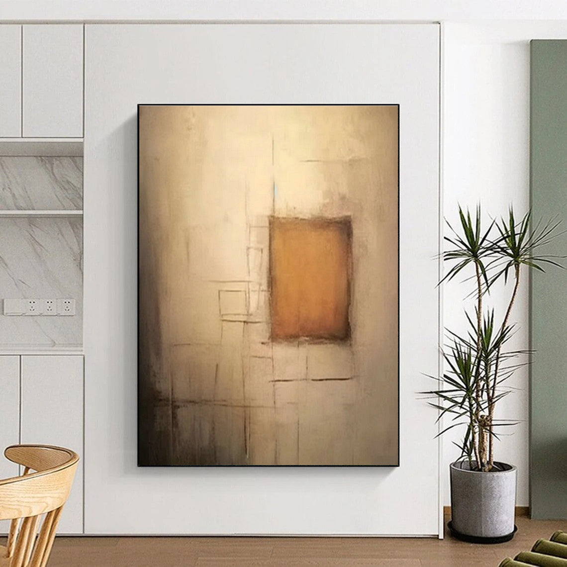Neutral Square Abstract Art for Minimalist Bedroom & Contemporary Art Pop - Up DLZ0848
