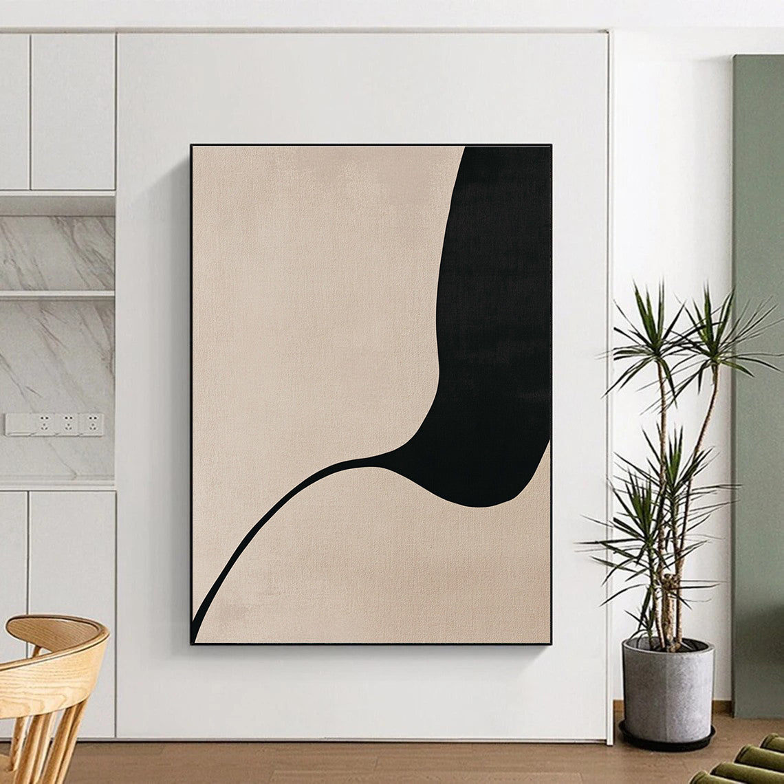 Black and Beige Curved Shape Art for Modern Bedroom & Contemporary Art Gallery STSC1341