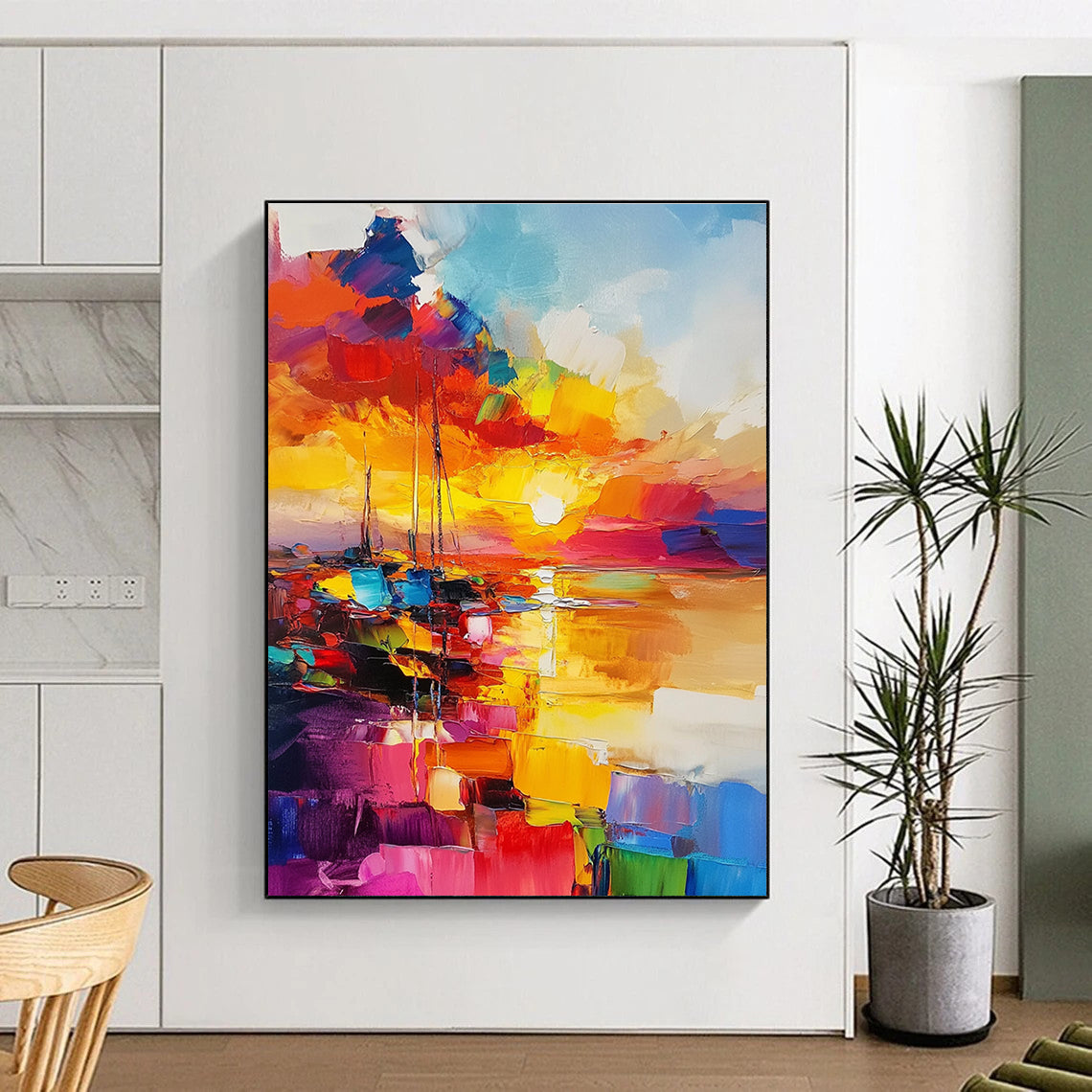 Colorful Sunset Sailboats Art for Beachfront Restaurant & Vibrant Home Dining Room STSC1422
